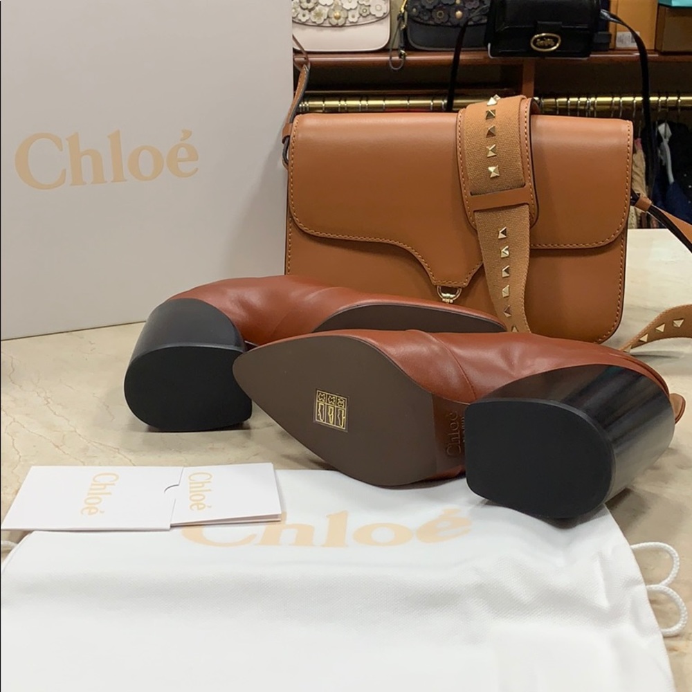 CHLOE WAVE SLINGBACK IN SEPIA BROWN LUXURY SMOOTH LEATHER WAVE HEEL SZ EU 38.5 - Picture 10 of 10